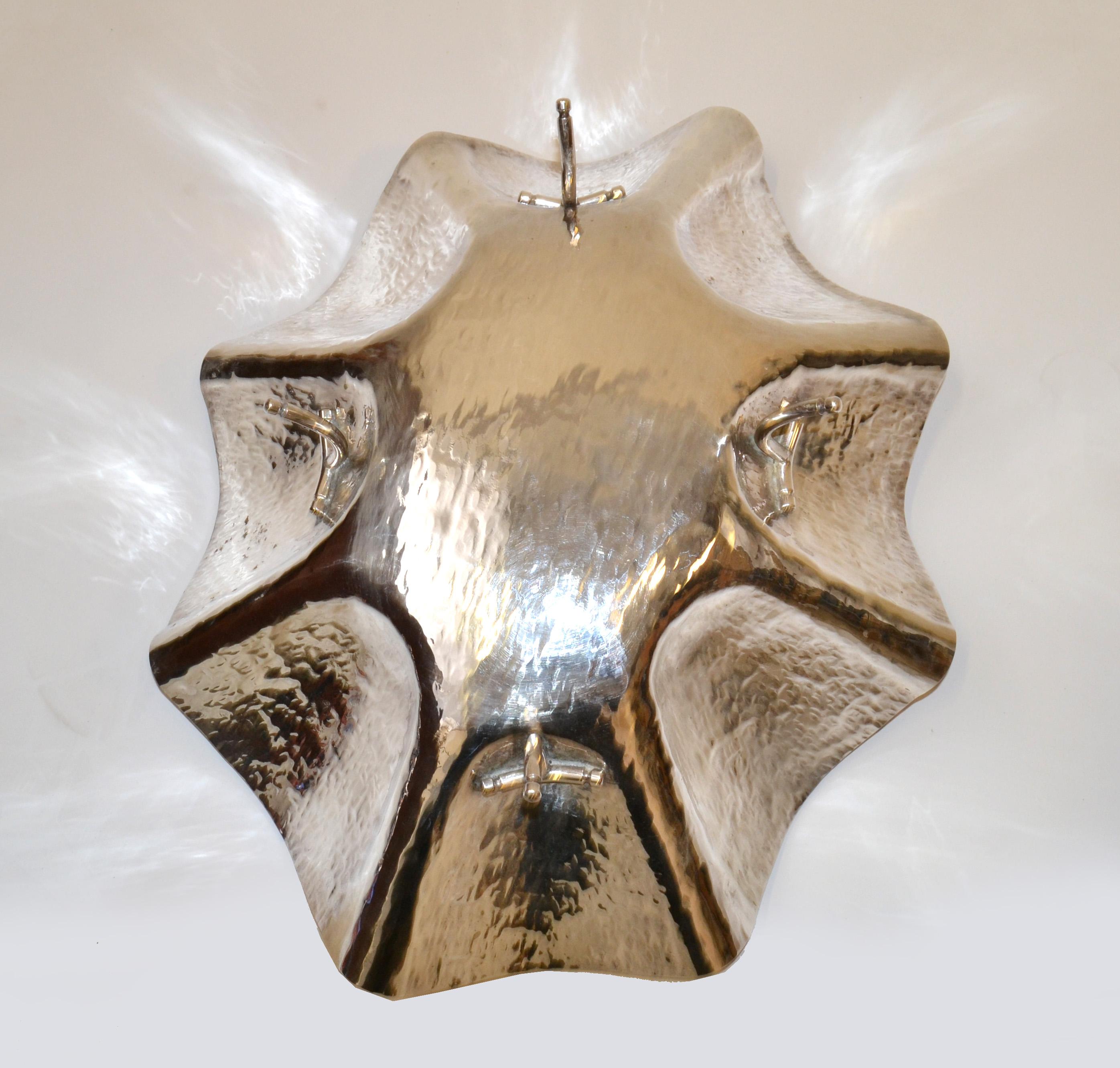 Hollywood Regency Large Hand Hammered Footed Silver-Plated Lotus Leaf Bowl, 1970 4