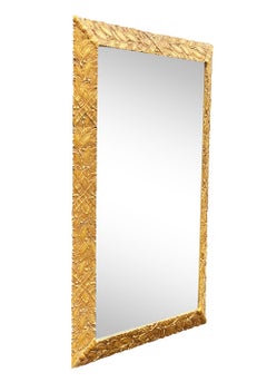 Hollywood Regency Large Italian Rectangular Mirror in Gold Gilded Carved Wood