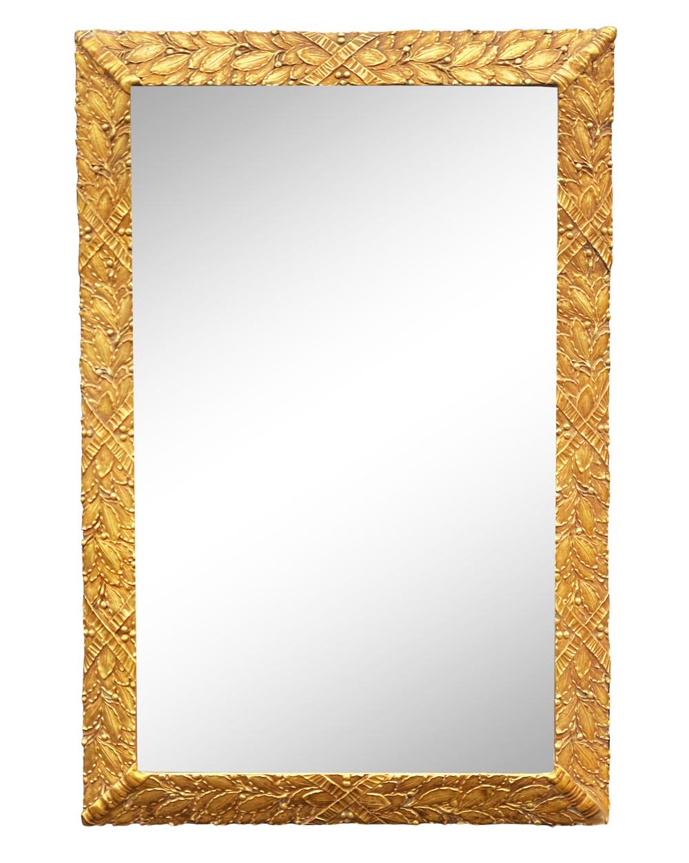 Hollywood Regency Large Italian Rectangular Mirror in Gold Gilded Carved Wood For Sale 1