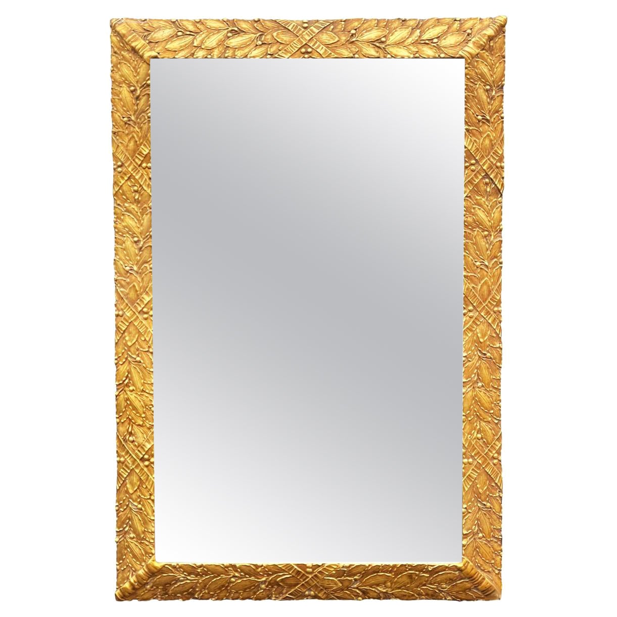 Hollywood Regency Grande Specchio Rettangolare Italiano in Legno Scolpito Dorato