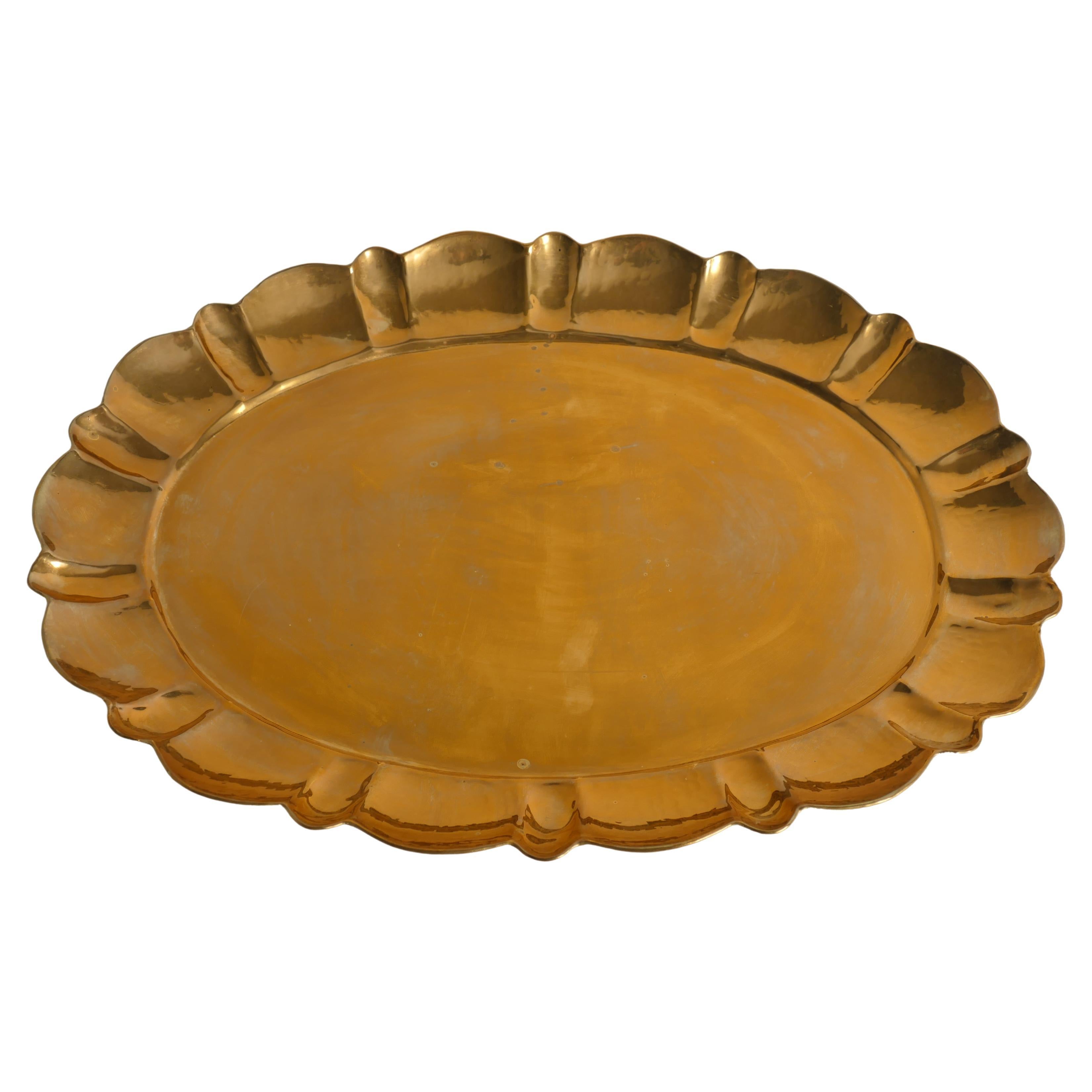 Hollywood Regency Large Oval Brass Tray by Firma Lars Holmström, Sweden 1940's