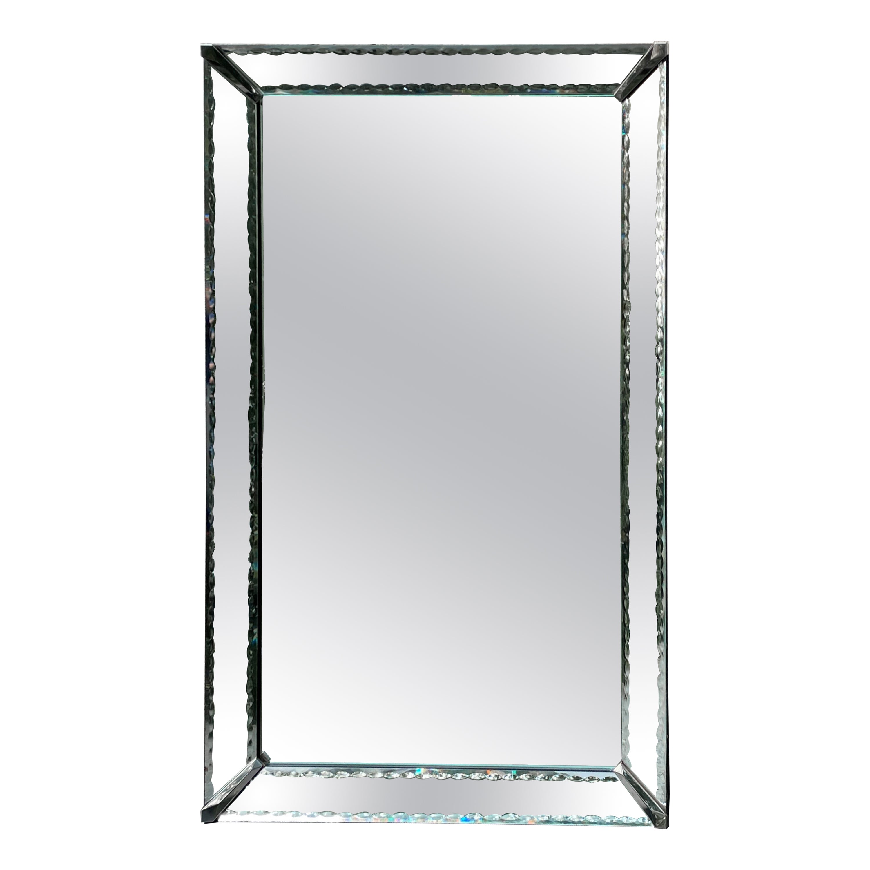 Hollywood Regency Large Rectangular Mirror with Beveled Edge Tray Frame, 1950's