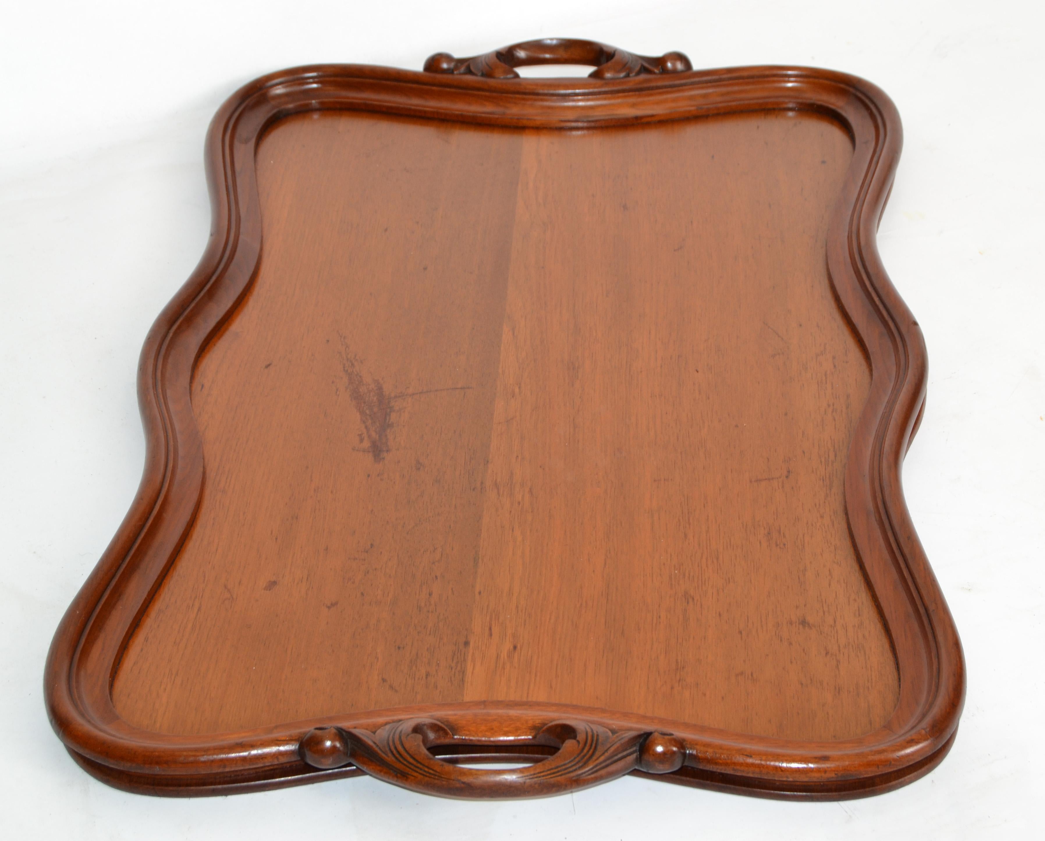 Hollywood Regency Large Rustic Hand Carved Solid Wood Serving Tray Platter, 1975 For Sale 4