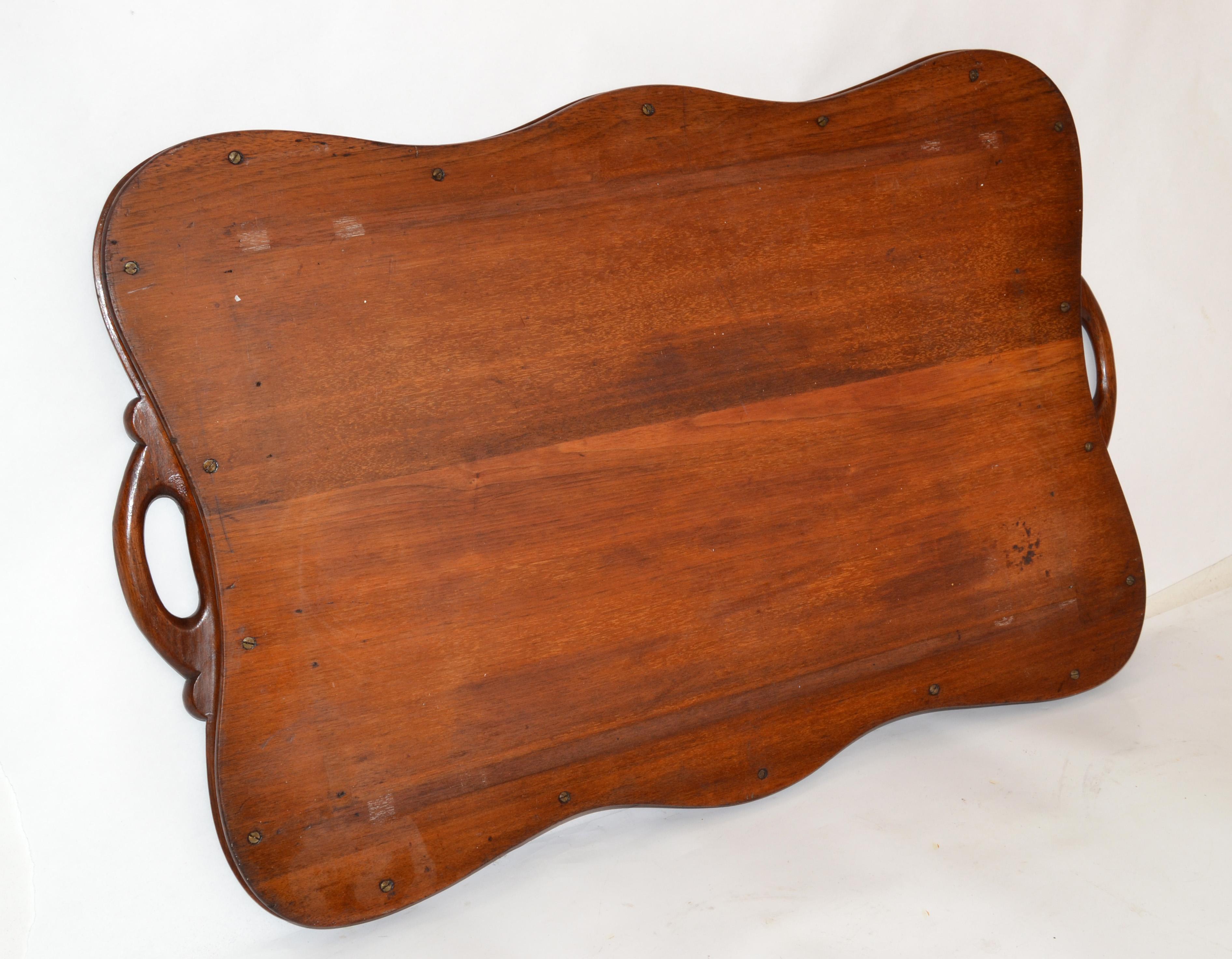 Hollywood Regency Large Rustic Hand Carved Solid Wood Serving Tray Platter, 1975 For Sale 5