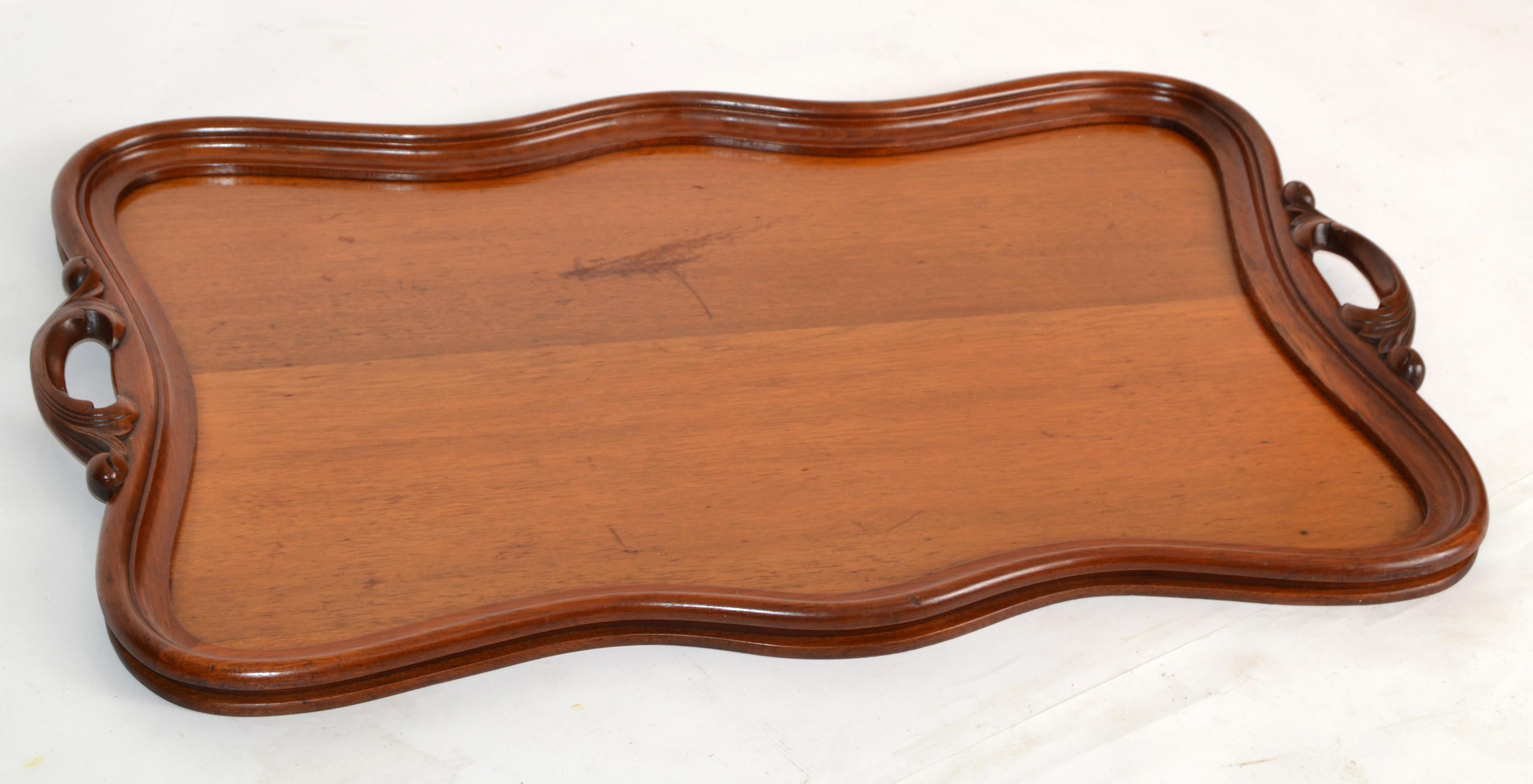 Hollywood Regency Large Rustic Hand Carved Solid Wood Serving Tray Platter, 1975 For Sale 7