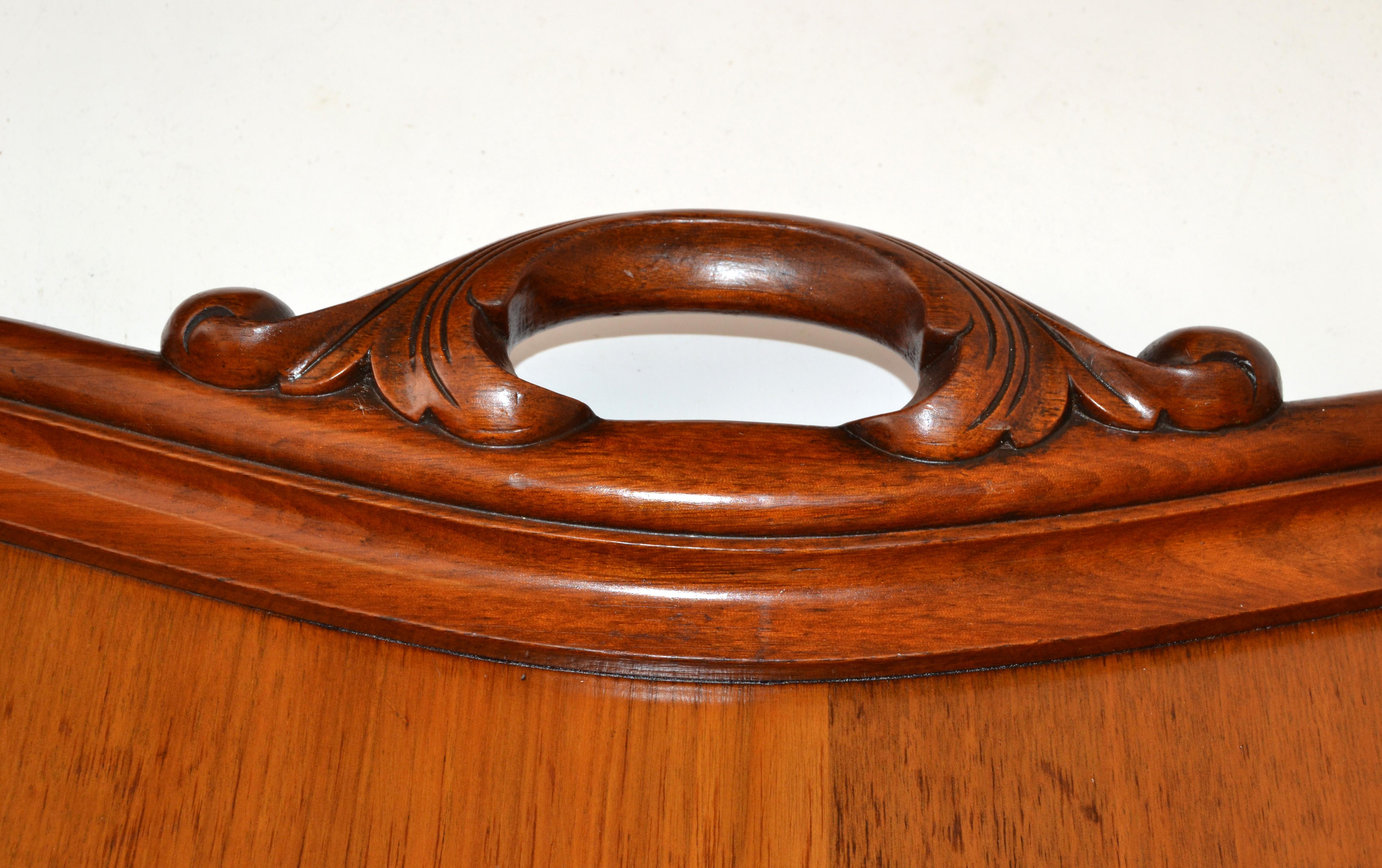 Hollywood Regency Large Rustic Hand Carved Solid Wood Serving Tray Platter, 1975 In Good Condition For Sale In Miami, FL