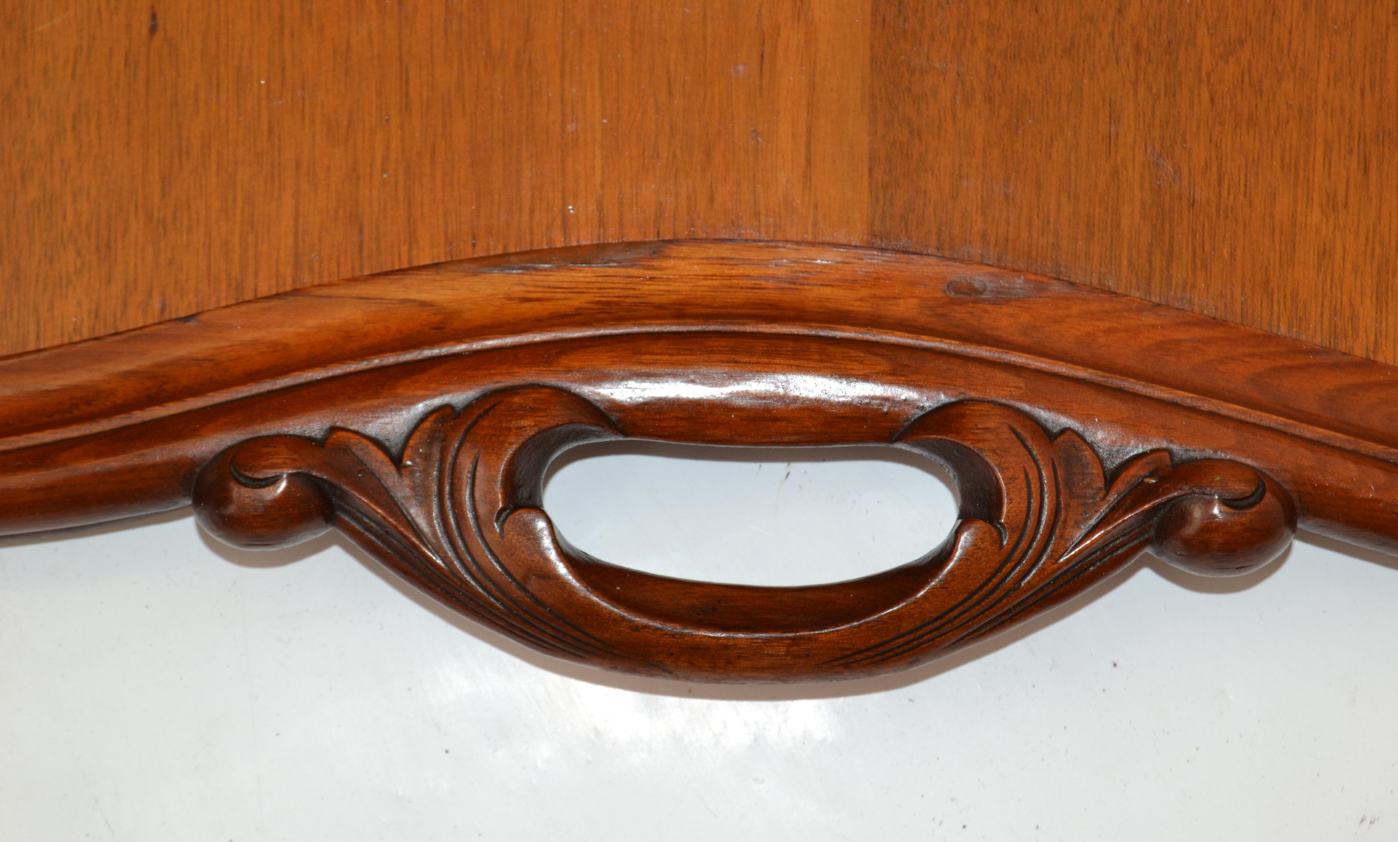 20th Century Hollywood Regency Large Rustic Hand Carved Solid Wood Serving Tray Platter, 1975 For Sale