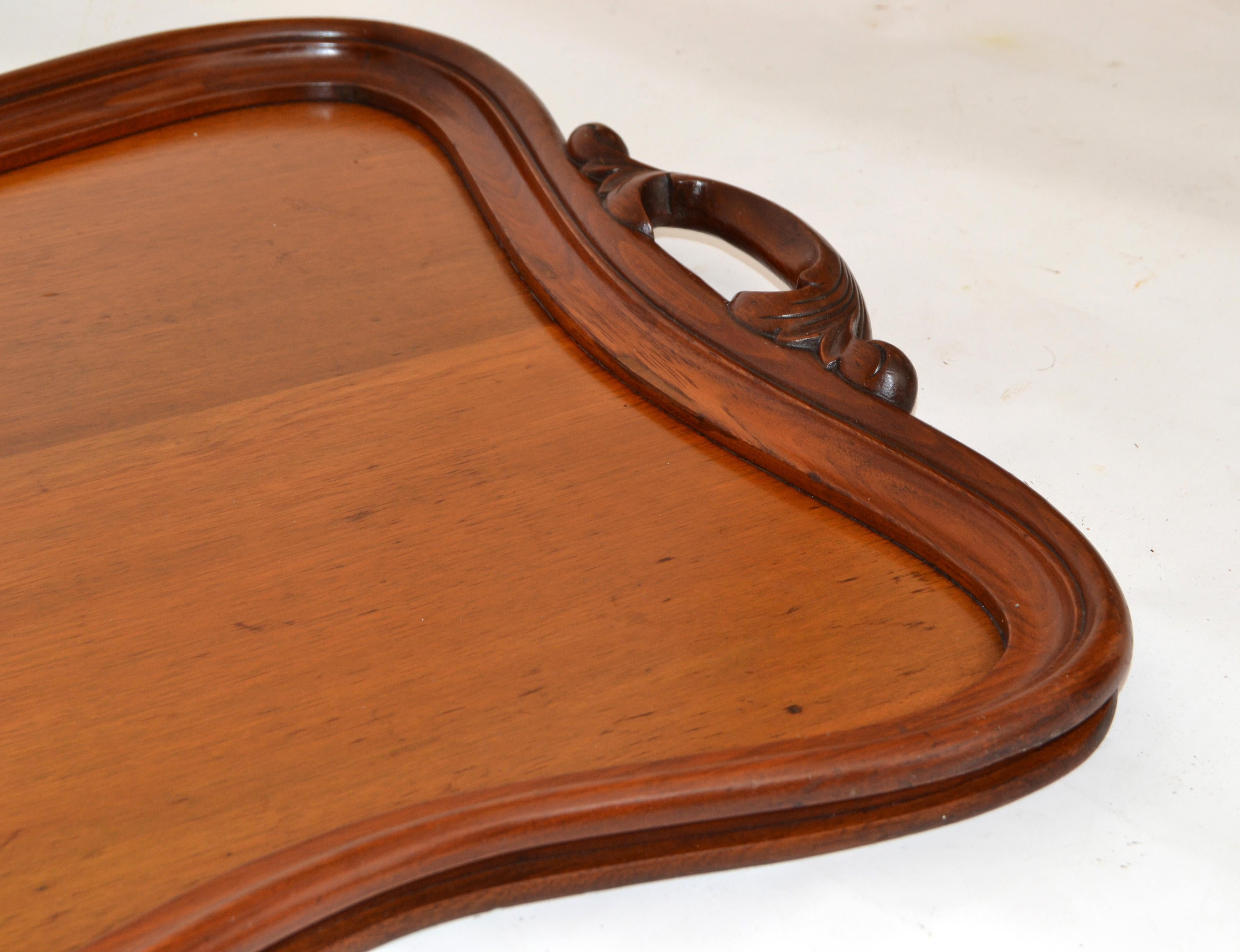 Hollywood Regency Large Rustic Hand Carved Solid Wood Serving Tray Platter, 1975 For Sale 1