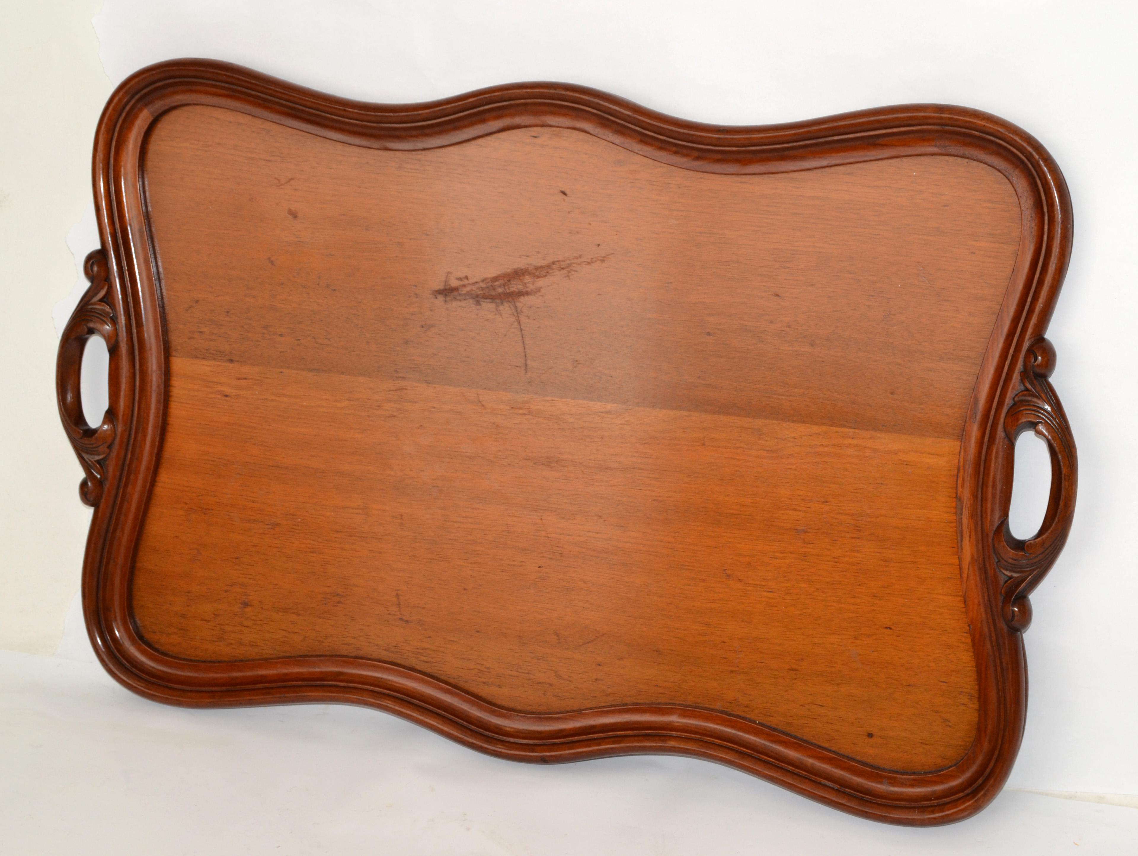 Hollywood Regency Large Rustic Hand Carved Solid Wood Serving Tray Platter, 1975 For Sale 3
