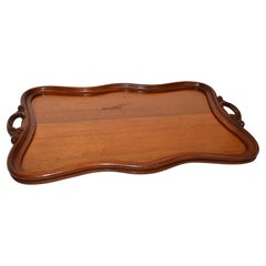 Hollywood Regency Large Rustic Hand Carved Solid Wood Serving Tray Platter, 1975