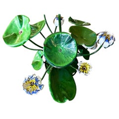 Hollywood Regency Large Scale Italian Tole Lotus Flower And Leaf Chandelier
