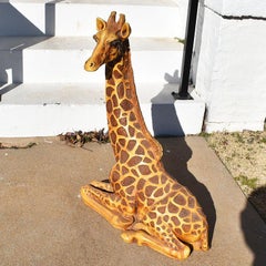 Hollywood Regency Large Vintage Giraffe Floor Sculpture in Brown and Orange