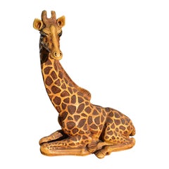 Hollywood Regency Large Vintage Giraffe Floor Sculpture in Brown and Orange