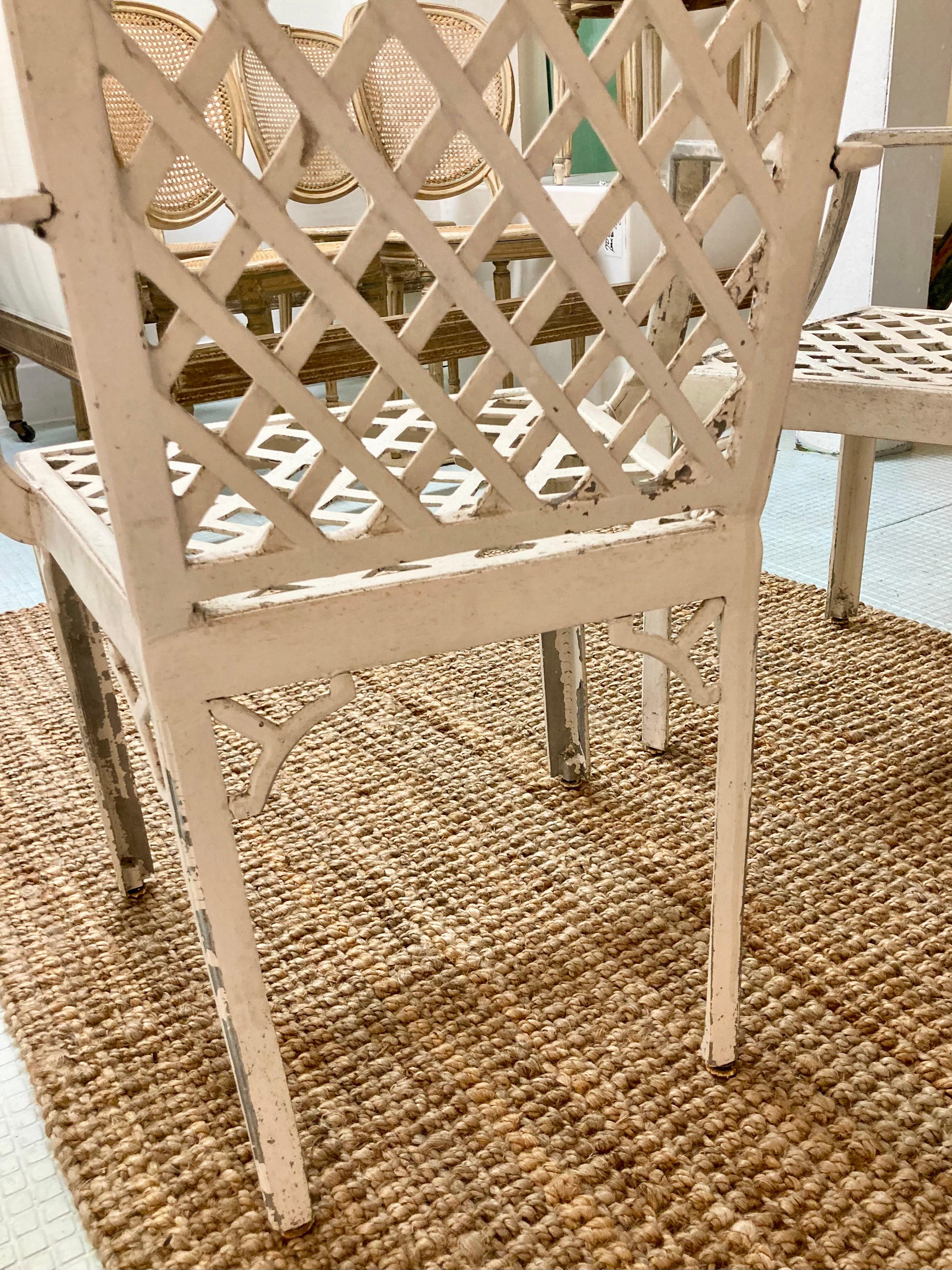 Hollywood Regency Lattice Pattern Patio Arm Chairs in Original Finish, a Pair For Sale 3