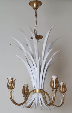 Hollywood Regency Leaf Chandelier In White And Gold By Hans Kögel, 1960s