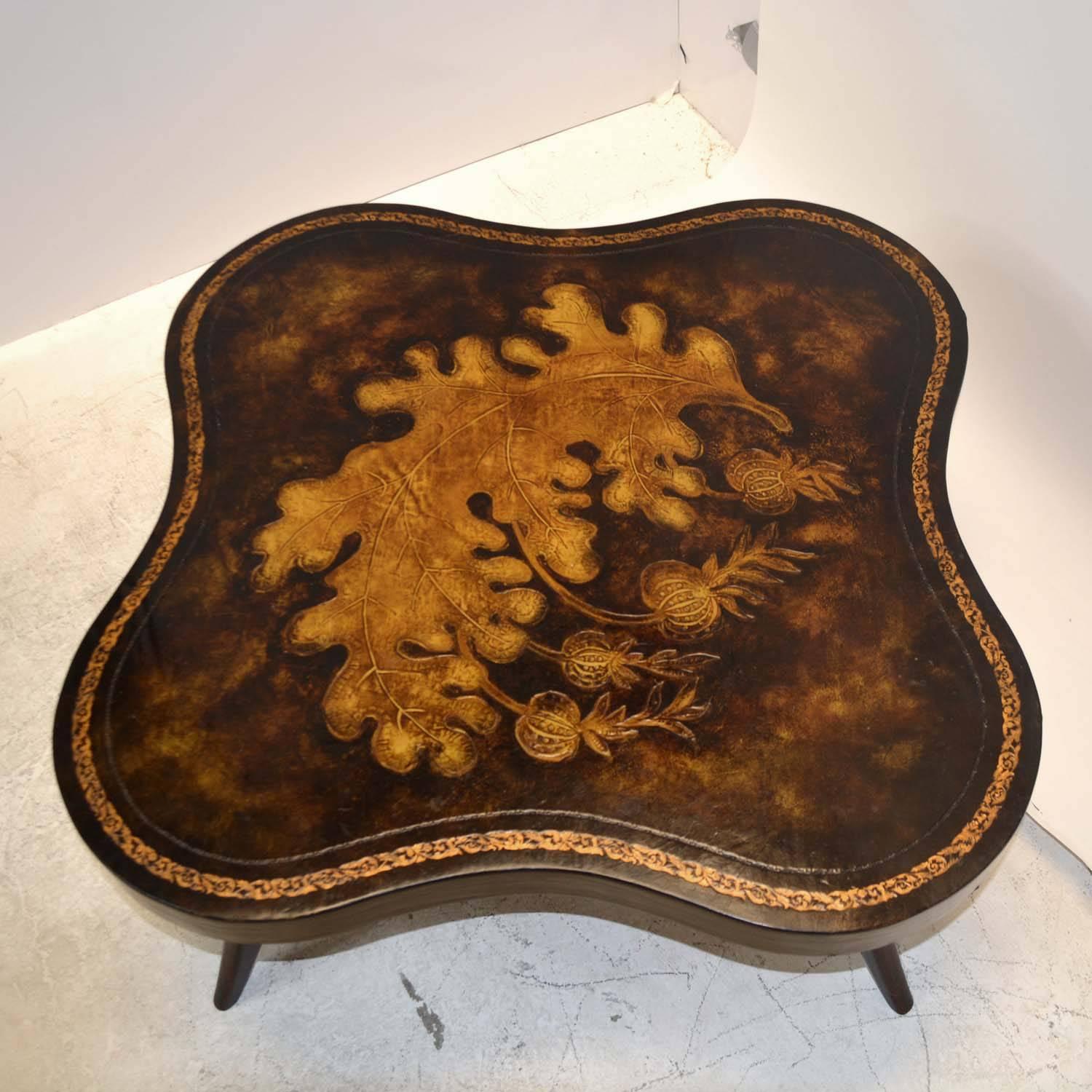 American Hollywood Regency Leather Top Cocktail Table