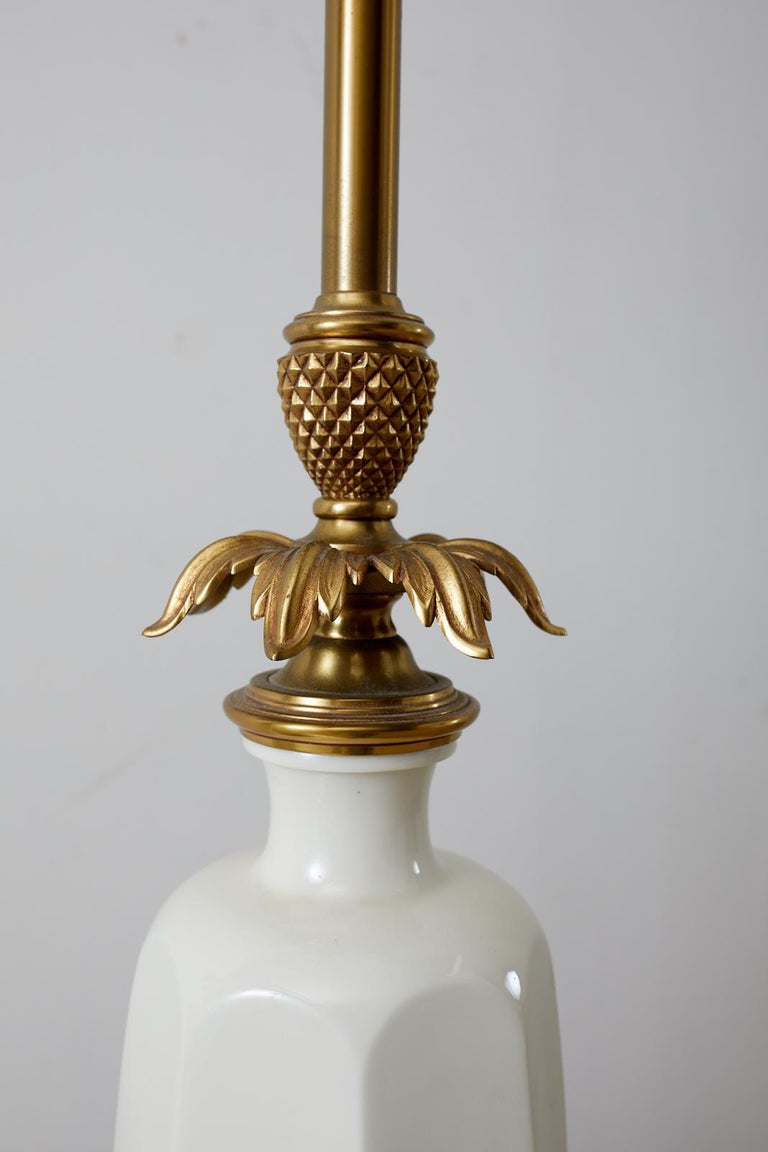 20th Century Hollywood Regency Lenox Porcelain and Brass Stiffel Lamps For Sale