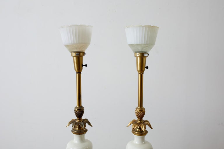 Hollywood Regency Lenox Porcelain and Brass Stiffel Lamps For Sale 2