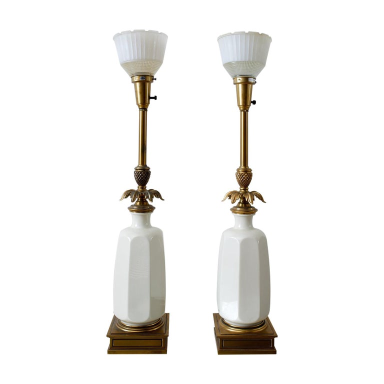 Hollywood Regency Lenox Porcelain and Brass Stiffel Lamps For Sale