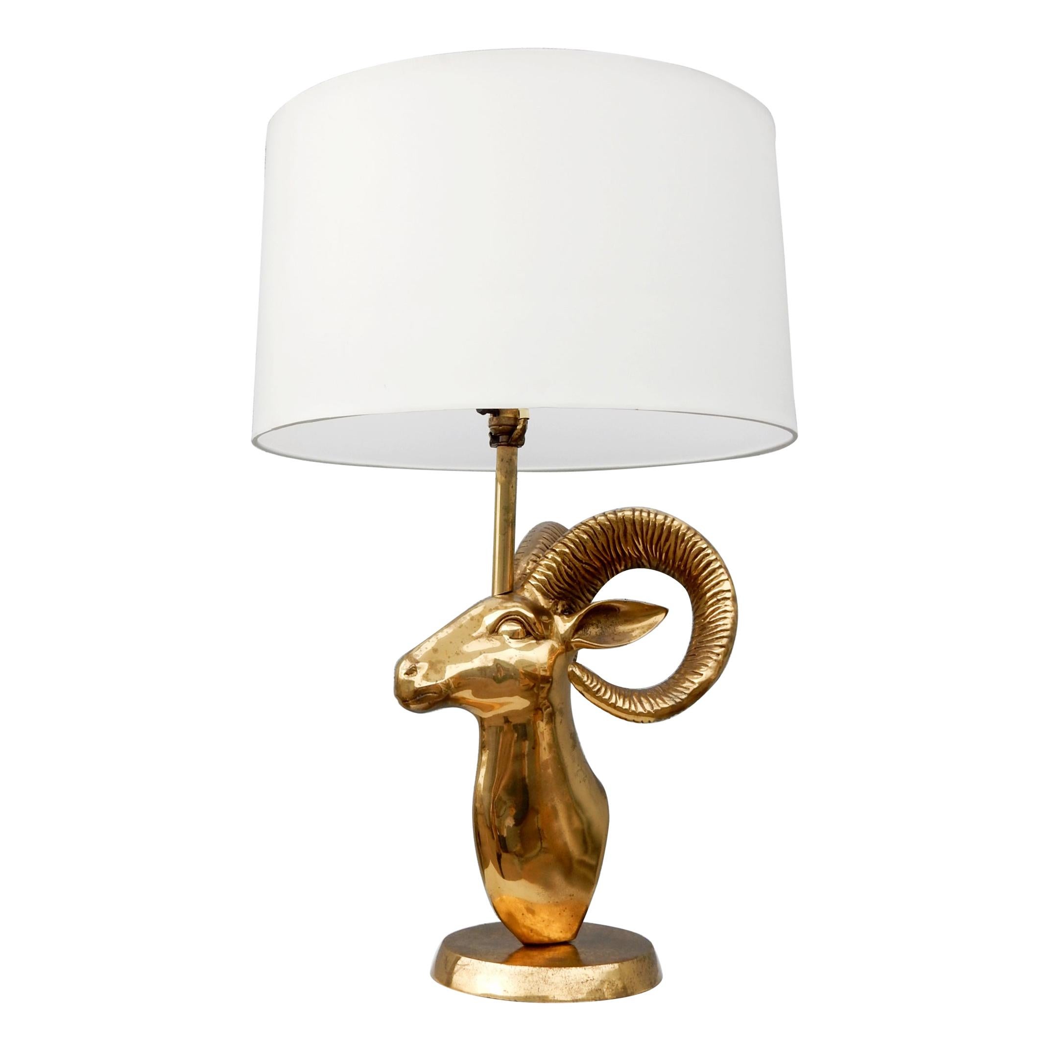 1970's Designer Brass Ram Horn Sculpture Lamp