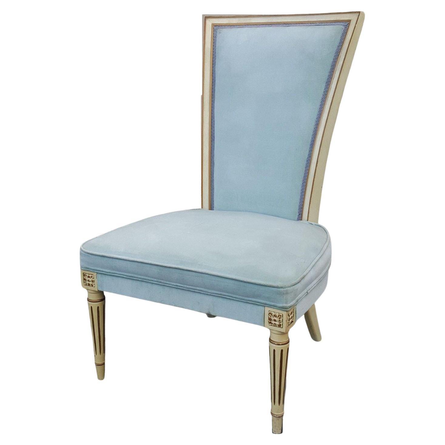 Hollywood Regency Light Blue High Back Velvet Slipper Chair Louis XVI Style