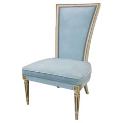 Hollywood Regency Light Blue High Back Velvet Slipper Chair Louis XVI Style