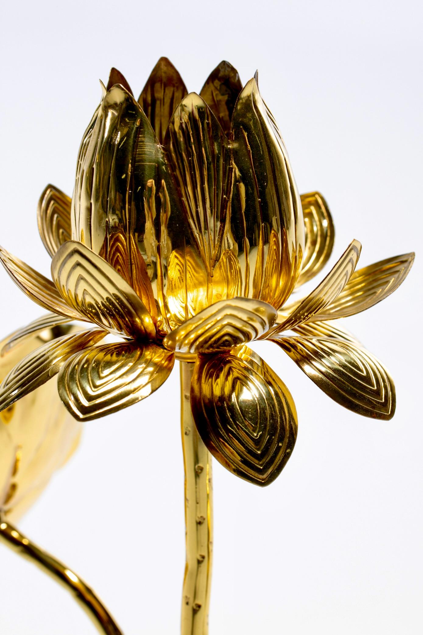 Hollywood Regency Lotus Flower Lamp in Polished Brass by Feldman c. 1960 For Sale 5