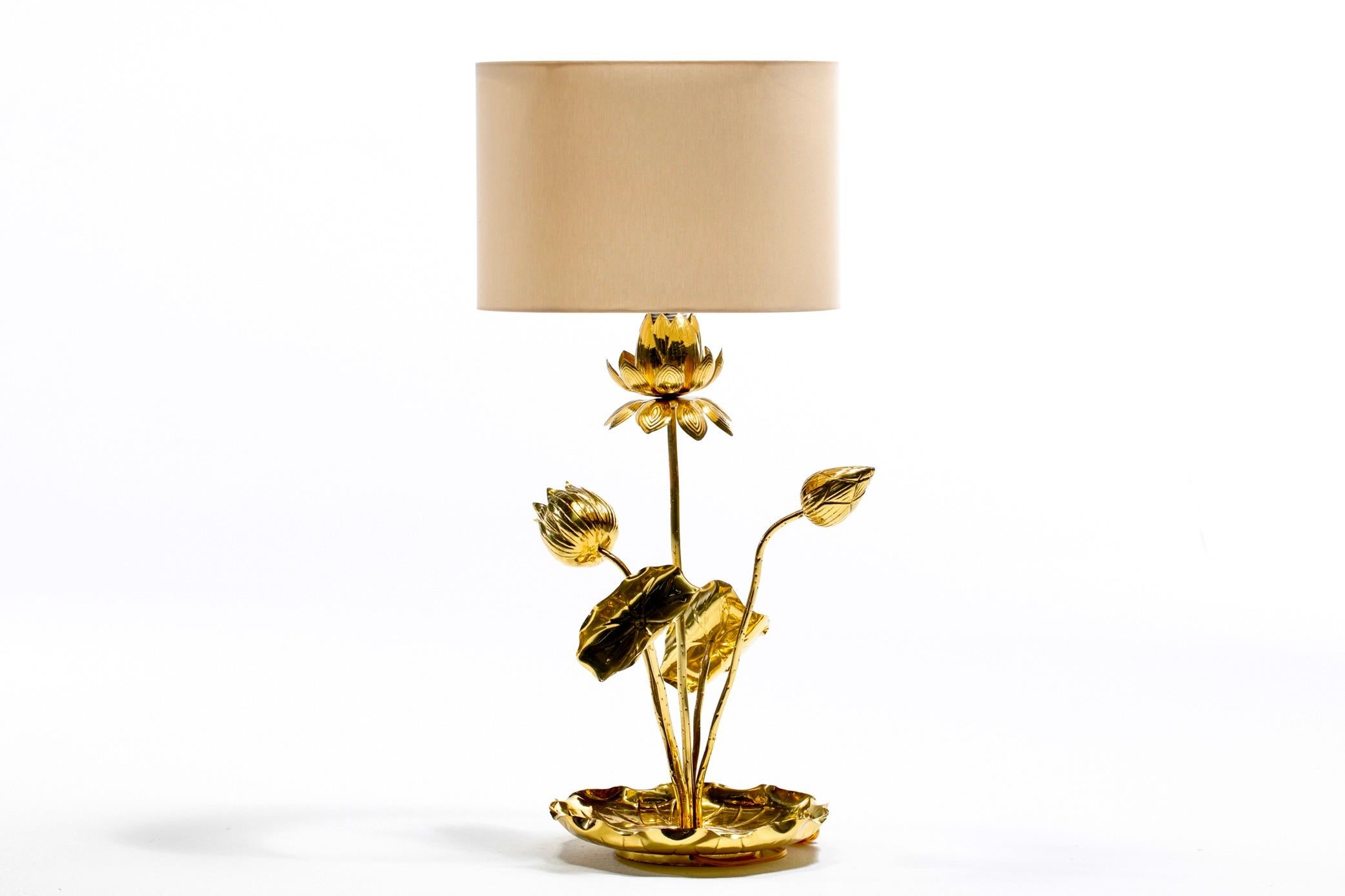 Hollywood Regency Lotusblumenlampe aus poliertem Messing von Feldman um 1960 im Angebot 6