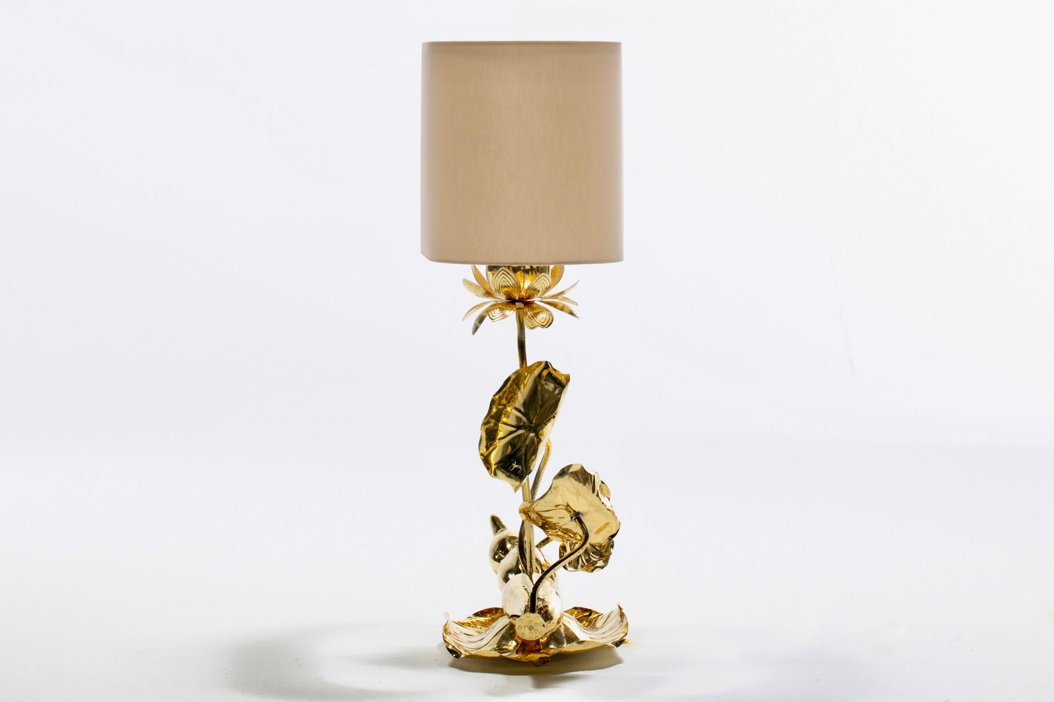 Hollywood Regency Lotusblumenlampe aus poliertem Messing von Feldman um 1960 im Angebot 7