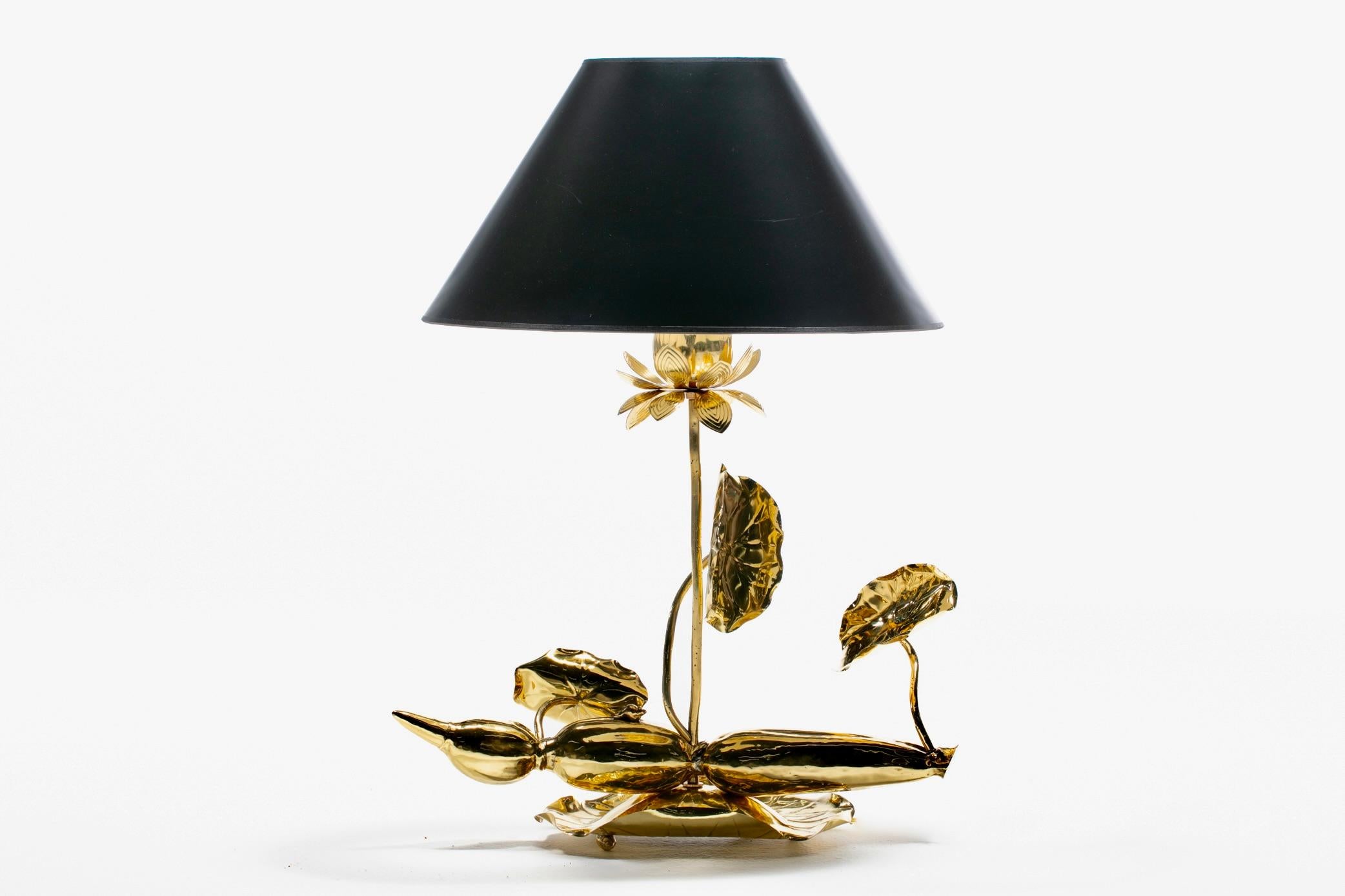 Hollywood Regency Lotusblumenlampe aus poliertem Messing von Feldman um 1960 im Angebot 10