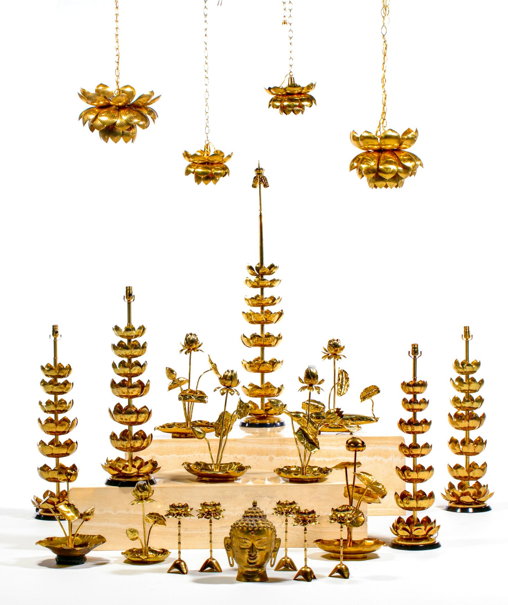 Hollywood Regency Lotus Flower Lamp in Polished Brass by Feldman c. 1960 For Sale 12