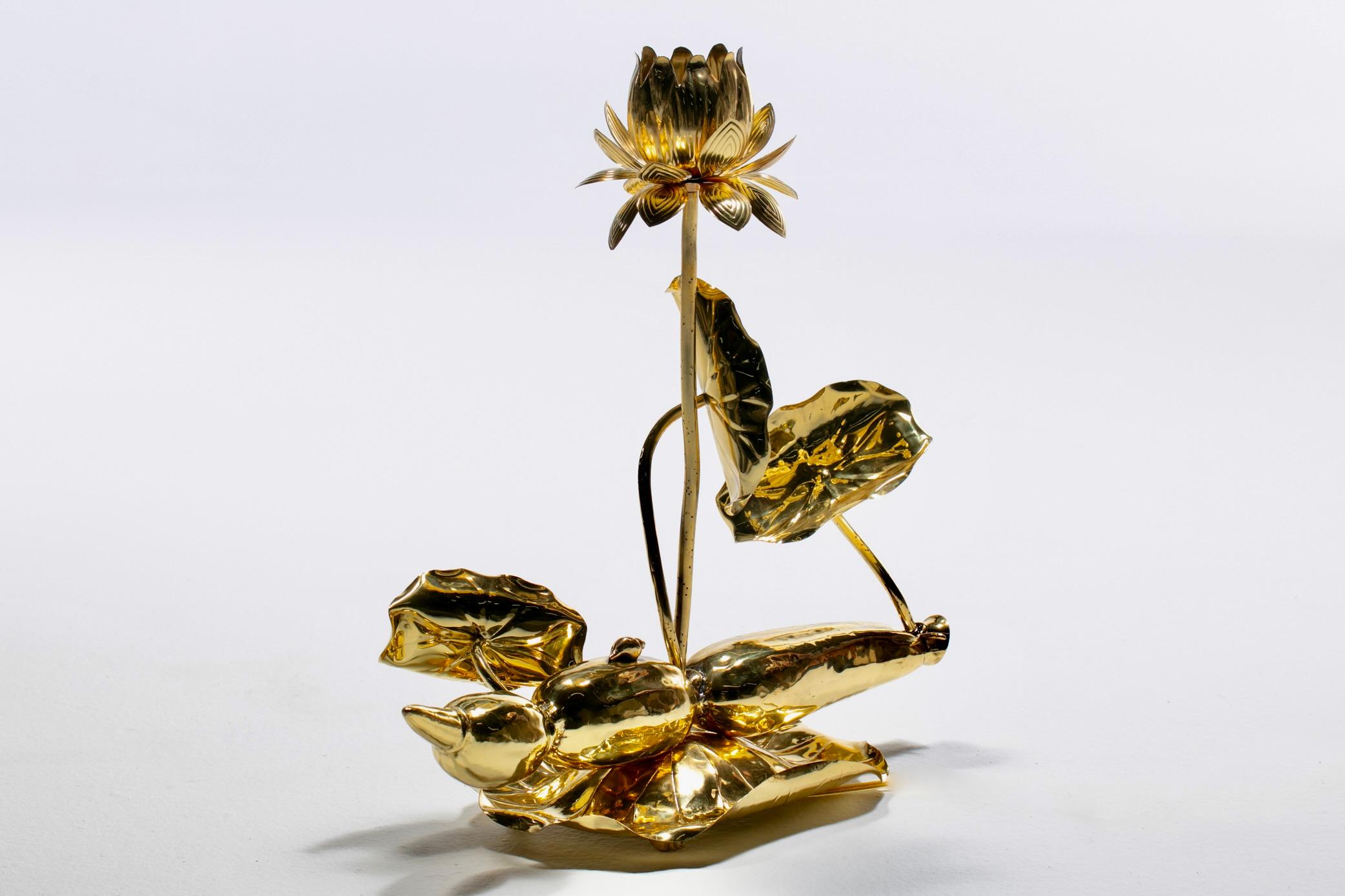 Hollywood Regency Lotusblumenlampe aus poliertem Messing von Feldman um 1960 im Zustand „Gut“ im Angebot in Saint Louis, MO