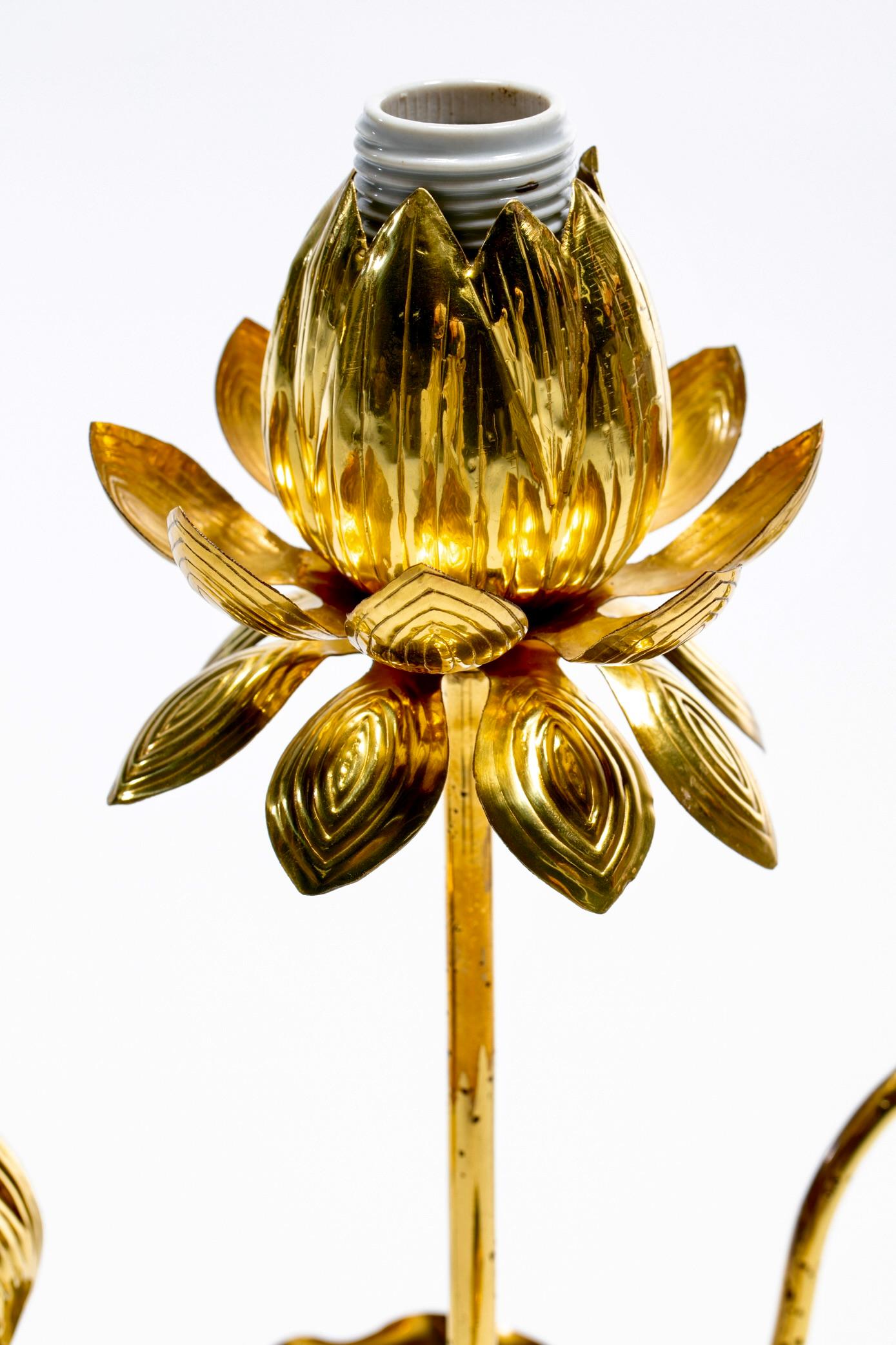 Hollywood Regency Lotusblumenlampe aus poliertem Messing von Feldman um 1960 im Angebot 3