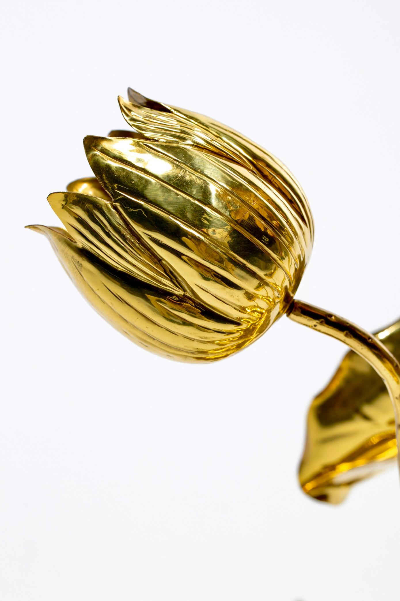Hollywood Regency Lotusblumenlampe aus poliertem Messing von Feldman um 1960 im Angebot 4