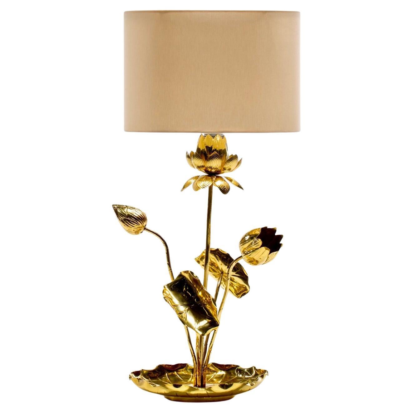 Hollywood Regency Lotus Flower Lamp in Polished Brass by Feldman c. 1960
