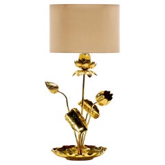 Hollywood Regency Lotusblumenlampe aus poliertem Messing von Feldman um 1960