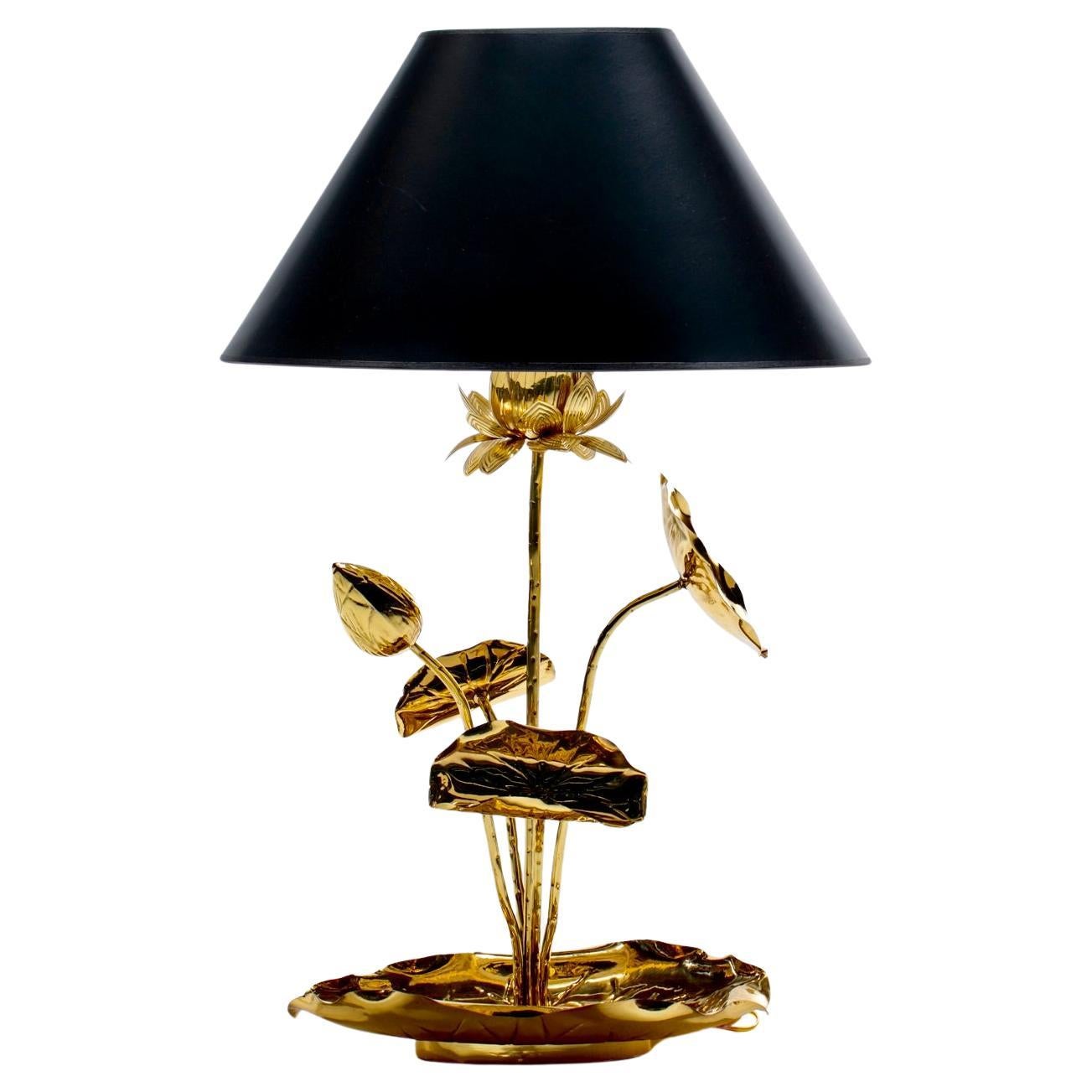 Hollywood Regency Lotus Flower Lamp in Polished Brass by Feldman c. 1960