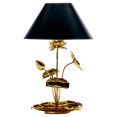 Lampada Hollywood Regency a forma di fiore di loto in ottone lucido di Feldman, 1960 ca.