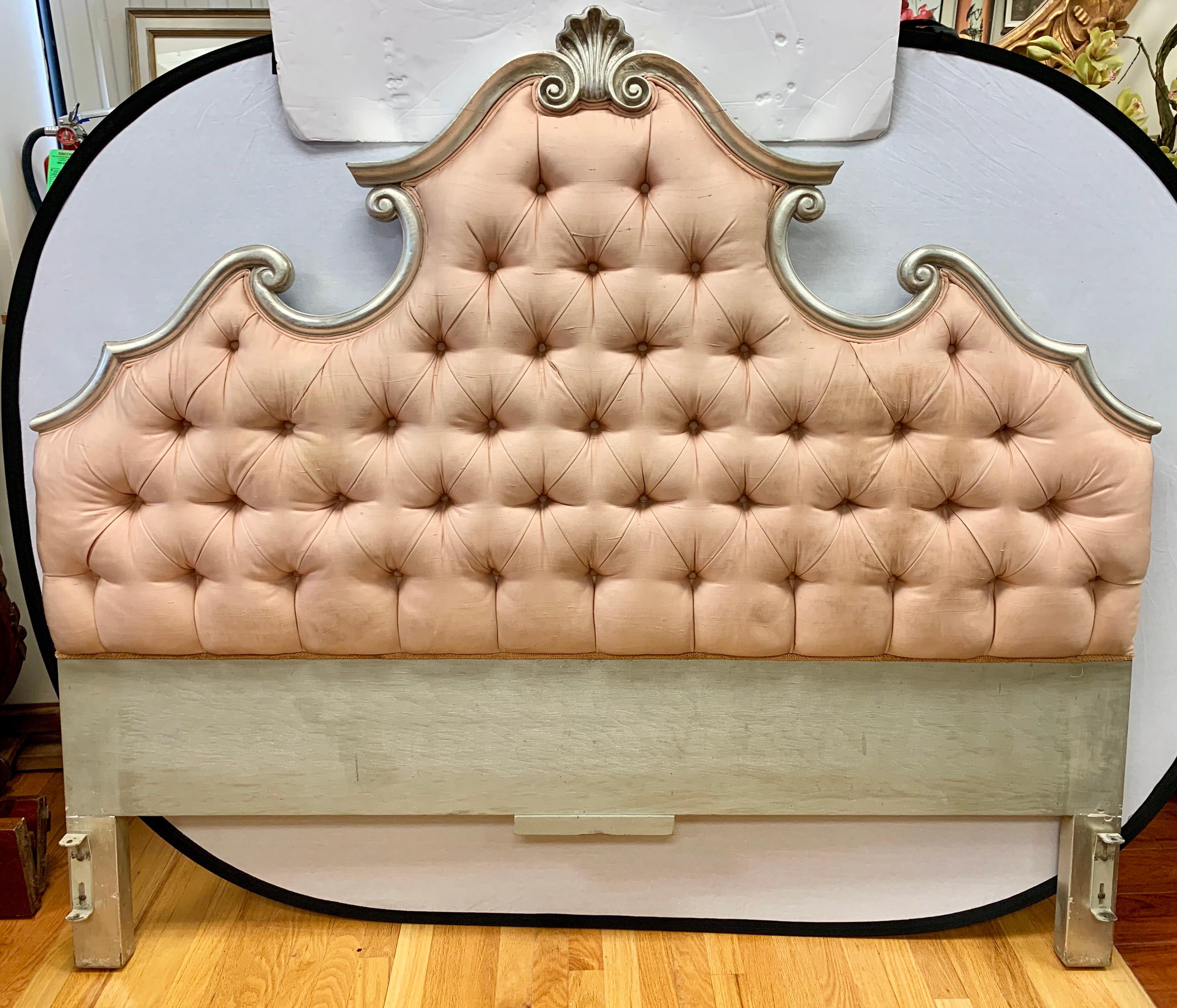 Unusual and coveted Louis XV style queen tufted headboard with a certain Hollywood Regency vibe as well. It comes with just the headboard, no frame or footboard.