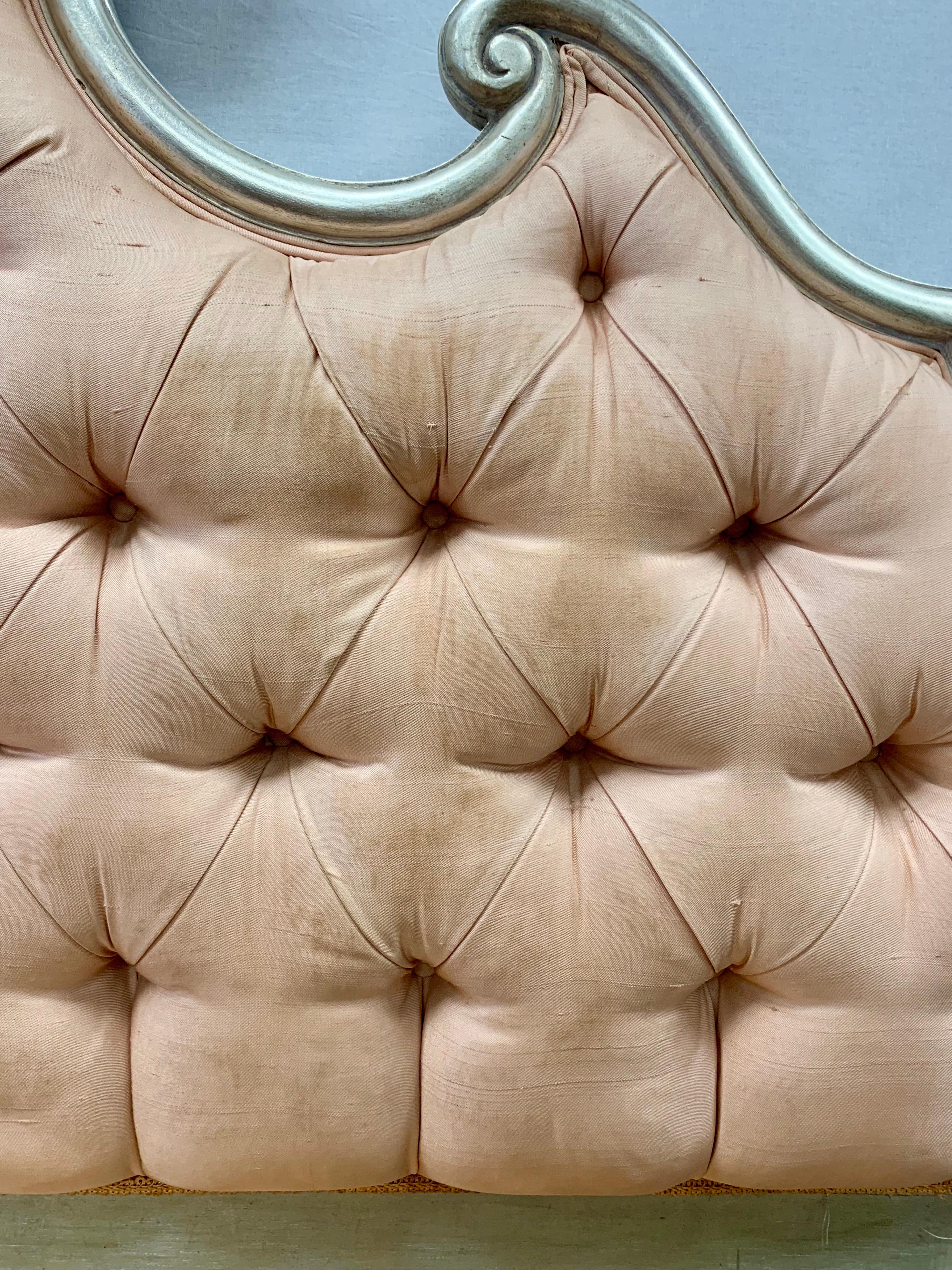 Hollywood Regency Louis XV Pink Queen Tufted Headboard In Good Condition In West Hartford, CT