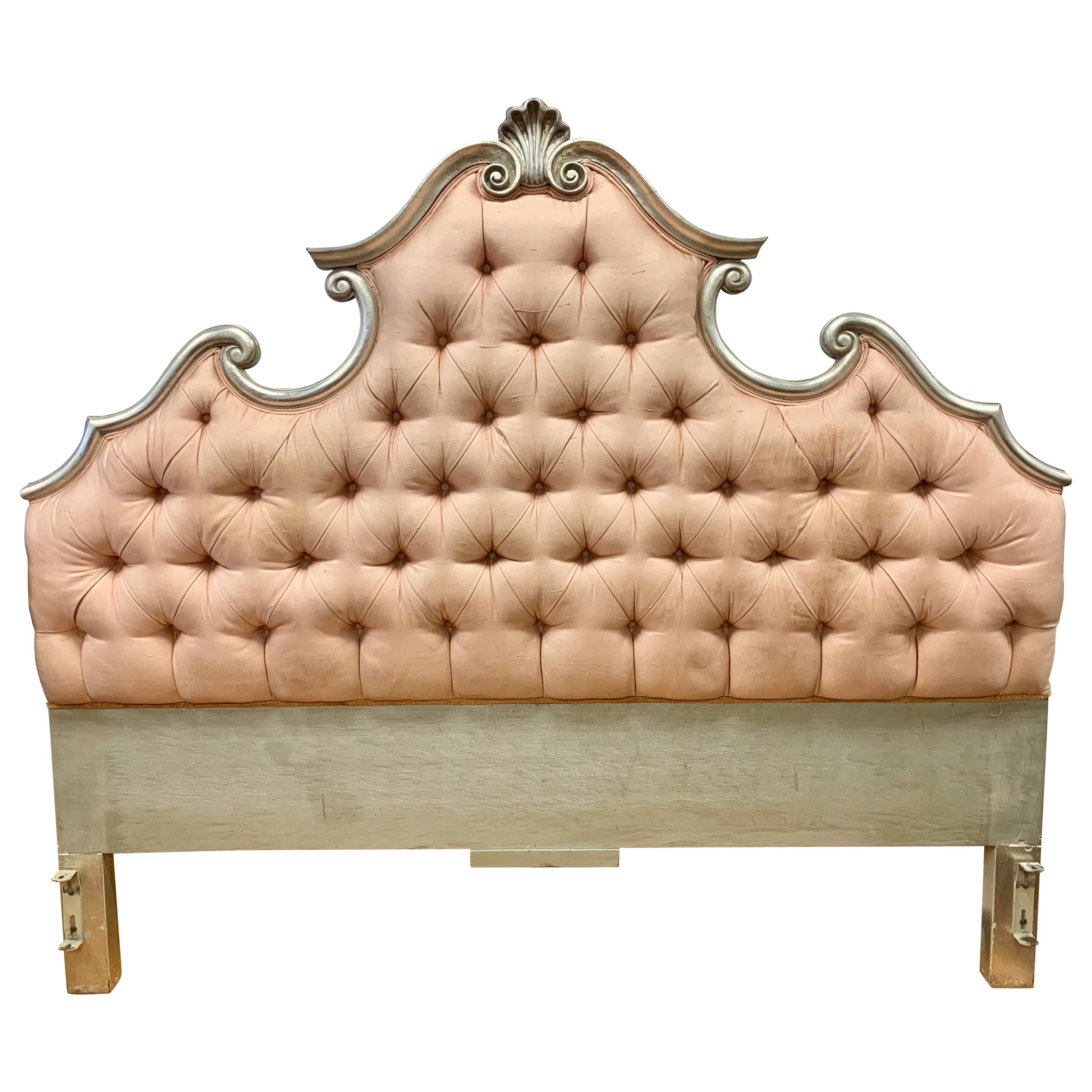 Hollywood Regency Louis XV Pink Queen Tufted Headboard