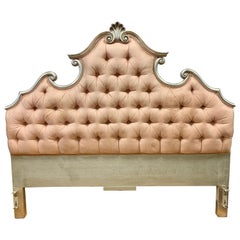 Vintage Hollywood Regency Louis XV Pink Queen Tufted Headboard