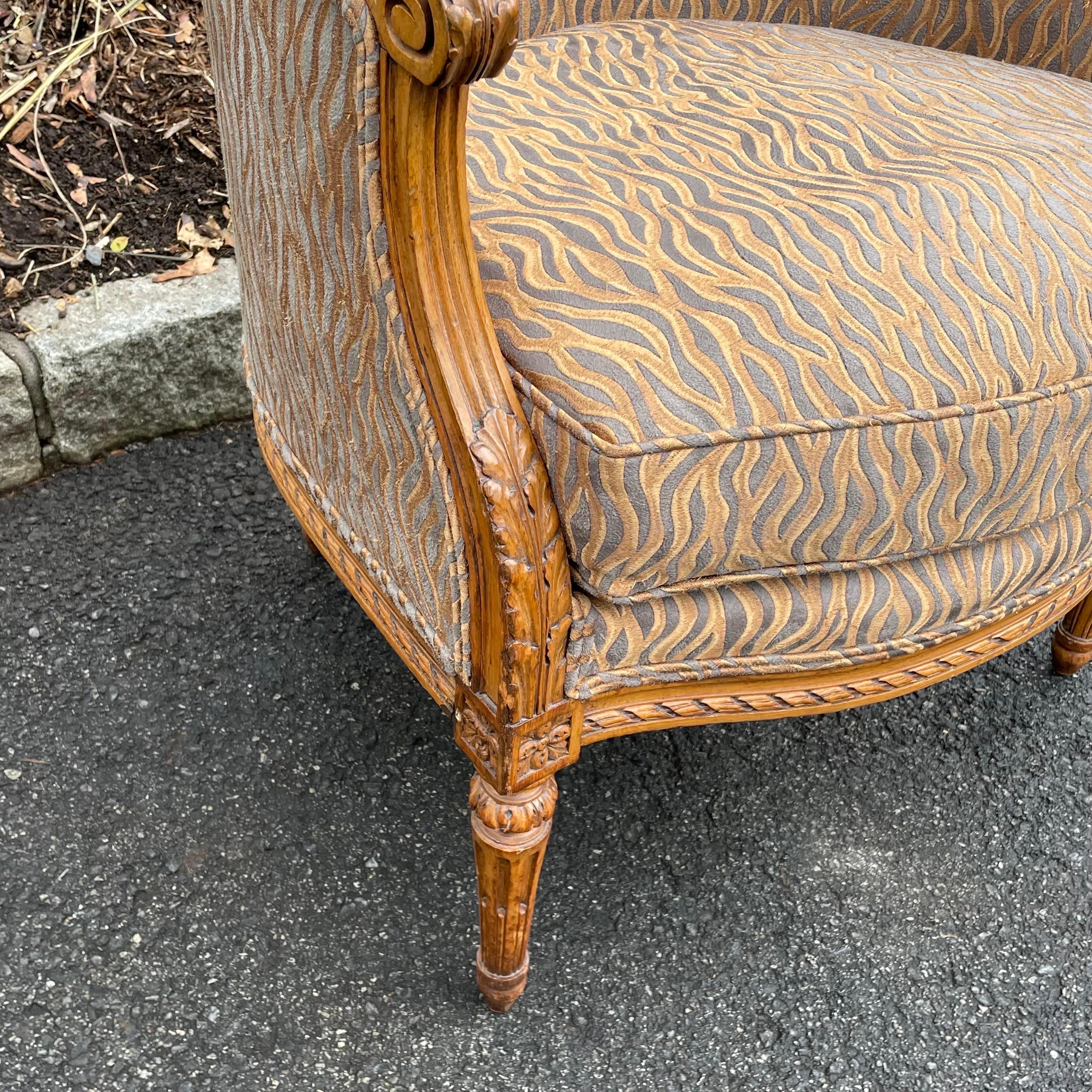 Armchair Louis XV Style with Bronze Flame Pattern Fabric Hollywood Regency  In Good Condition In Bedford Hills, NY