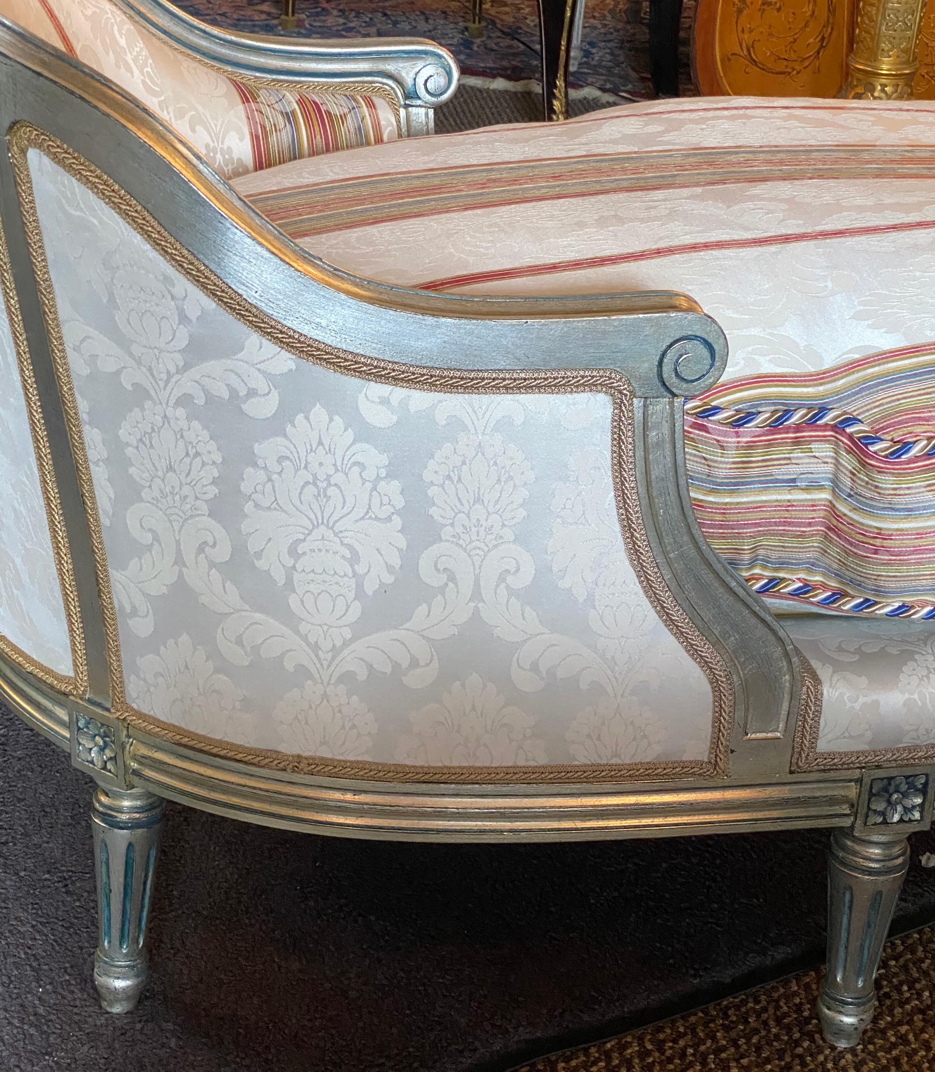 Jansen Inspired, Hollywood Regency, Chaise Louges, Painted Wood, Silver, 1950s For Sale 7