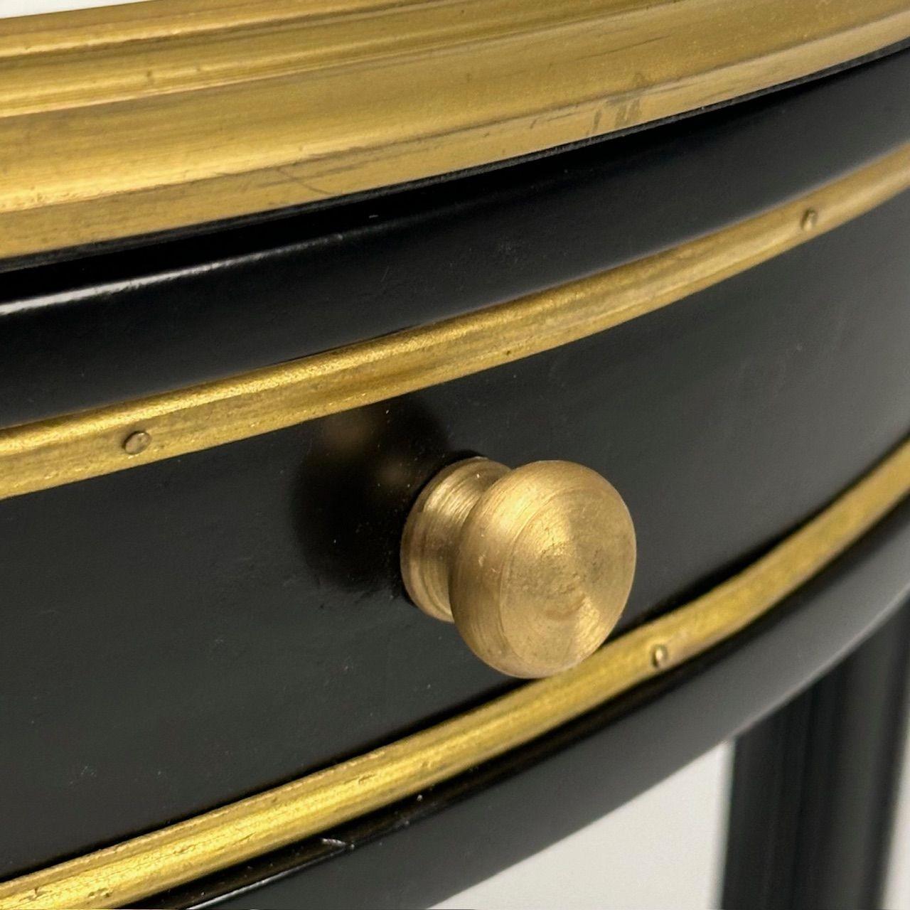 Hollywood Regency, Louis XVI Style, Bouiliotte End Tables, Black Paint, Bronze For Sale 5