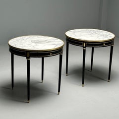 Hollywood Regency, Louis XVI Style, Bouiliotte End Tables, Black Paint, Bronze