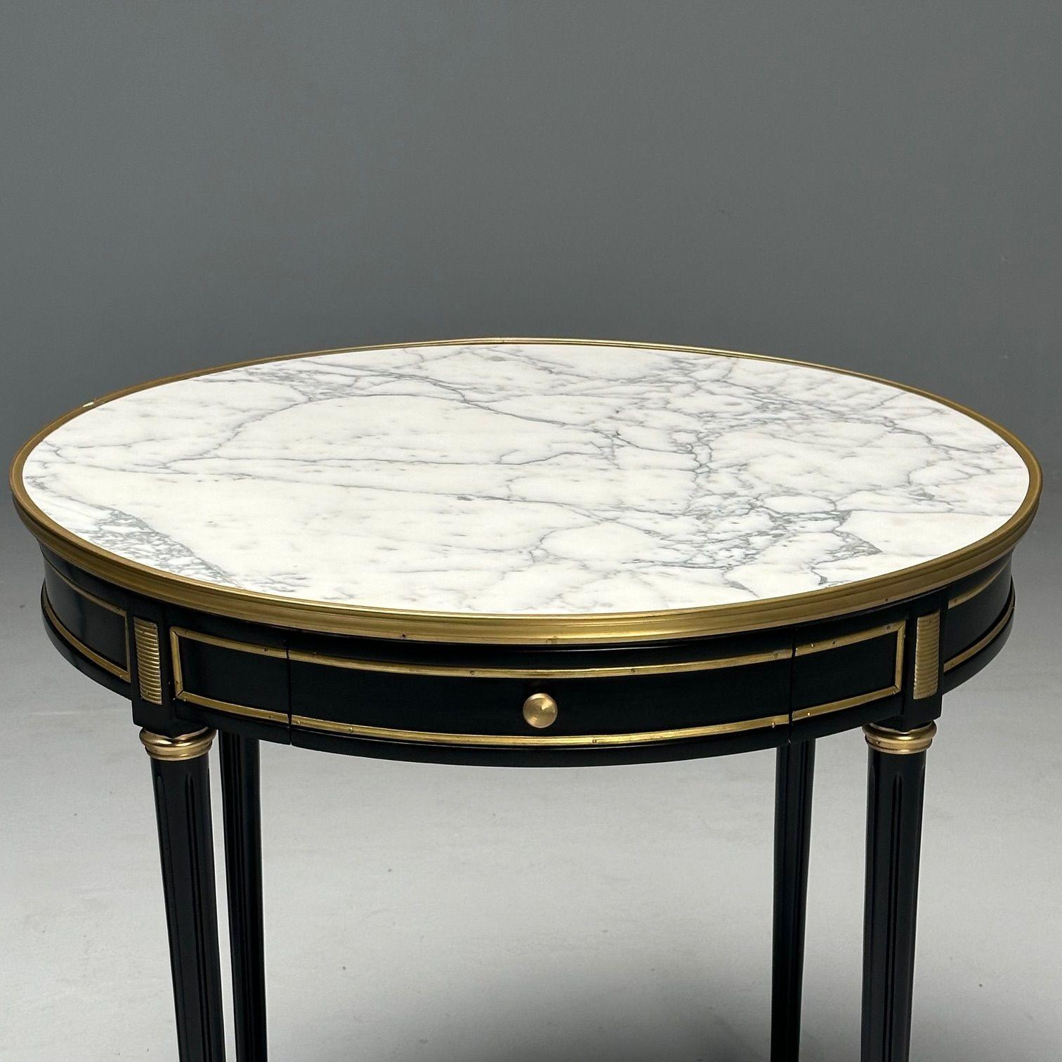 Hollywood Regency, Louis XVI Style, Bouiliotte End Tables, Black Paint, Bronze For Sale 1