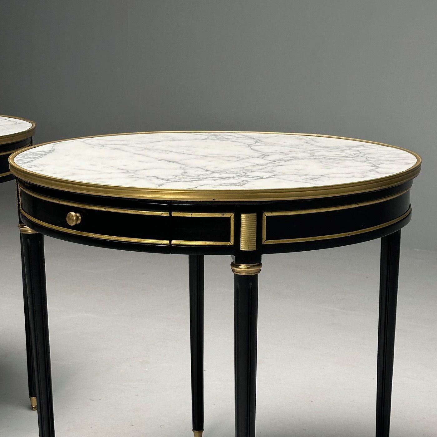 Hollywood Regency, Louis XVI Style, Bouiliotte End Tables, Black Paint, Bronze For Sale 2