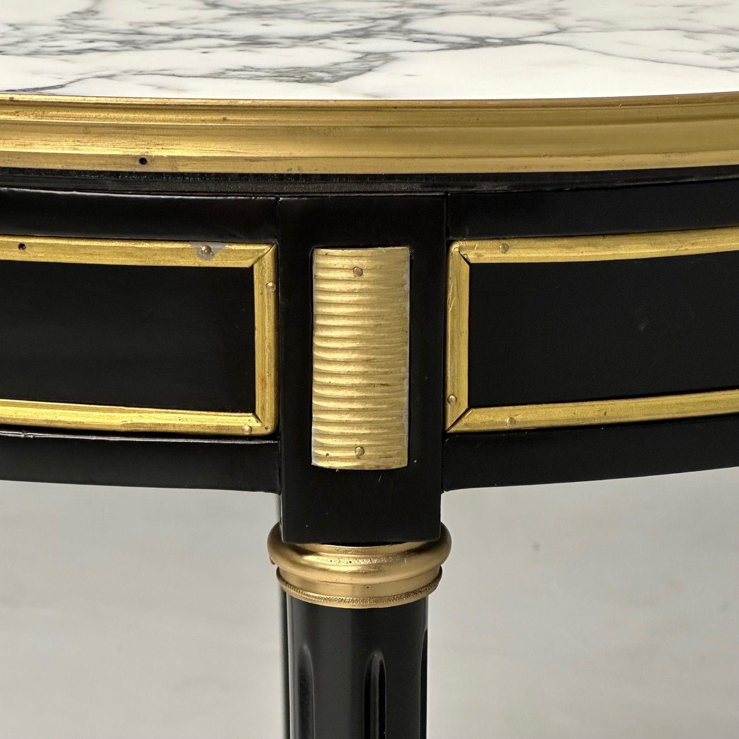 Hollywood Regency, Louis XVI Style, Bouiliotte End Tables, Black Paint, Bronze For Sale 4