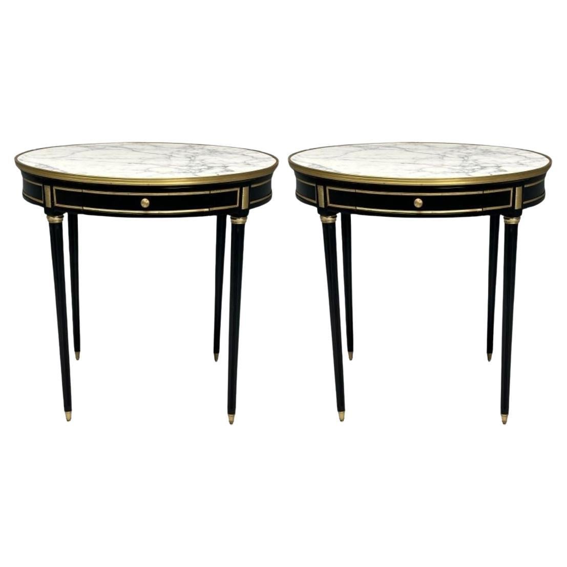 Tables d'appoint Bouiliotte Hollywood Regency, style Louis XVI, peinture noire, bronze